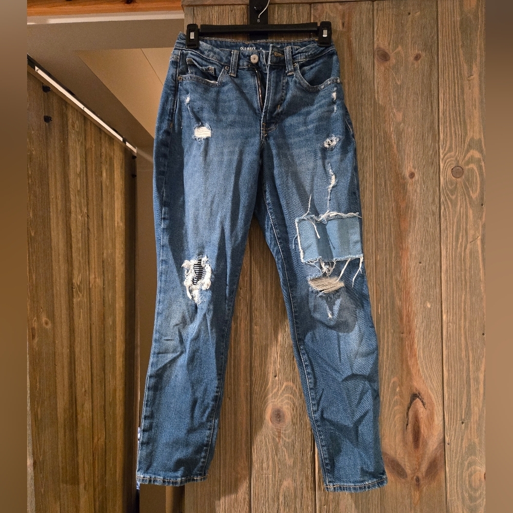 Curvy Straight Distressed Jeans